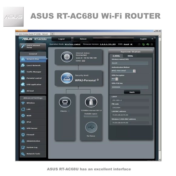 ASUS RT-AC68U Dual-Band Wireless AC1900 Gigabit Wi-Fi Router - Picture 5 of 12